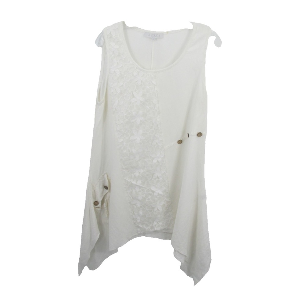 Aziza by Etz Anthropologie White Linen Lace Tunic Blouse Sleeveless Medium